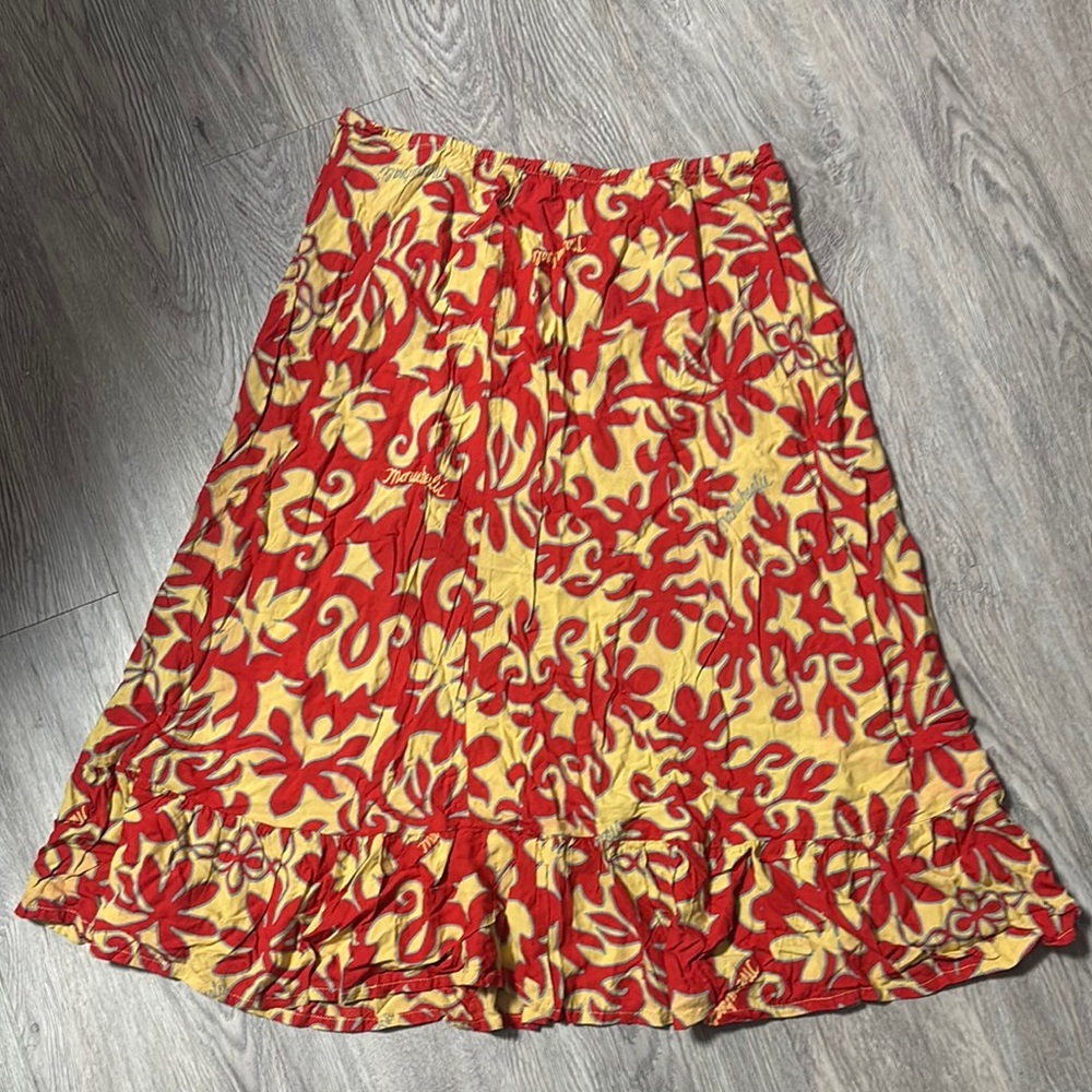 Manuhealii Red and Yellow A-Line Ruffled Skirt